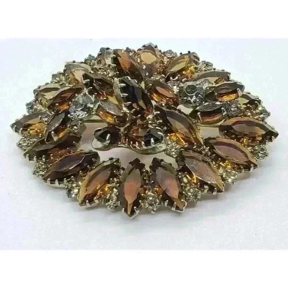 Vintage Juliana Big Rhinestone Brooch Brown & Clear Layered confirmed